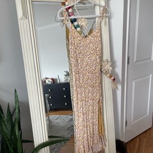 *Worn Once* Abercrombie & Fitch Yellow Floral Midi Dress with Slit Medium